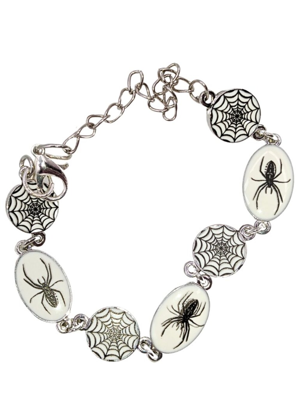 Aalynhe Designs Spider and Spider Web Adjustable Black n White Charm Bracelet